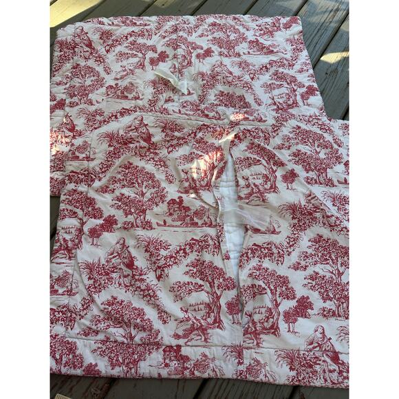 French country Toile quilted pillow shams red white reversible standard set 2 - Picture 12 of 16